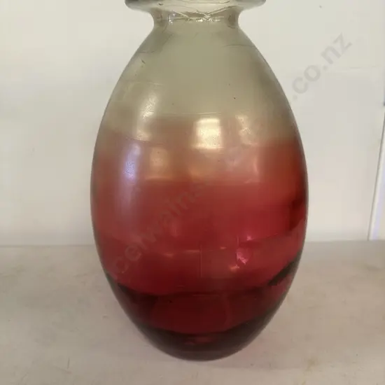 Vintage Large Art Glass Vase With Red To Clear Gradient Colour H35cm.