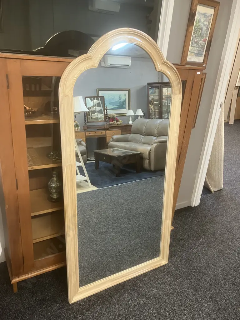 Wooden Framed Mirror With Curved Top. 158.5 x 78cm (Frame Seperating) Image 1++