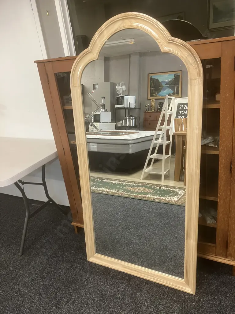 Wooden Framed Mirror With Curved Top. 158.5 x 78cm (Frame Seperating) Image 1++