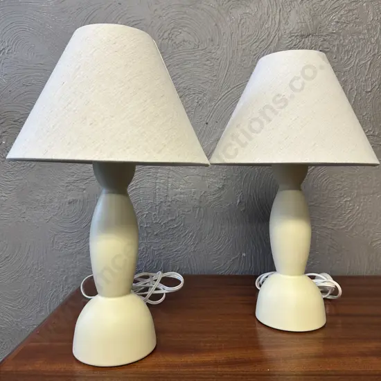 Pair Of Table Lamps Candle Shape Base With Beige Shade
