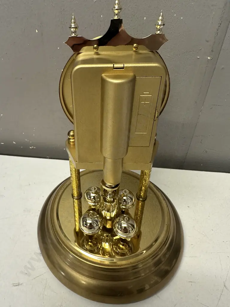 Vintage Gold Coloured Trenkle Quartz Dome Clock With Rotating Pendulum & Roman Numerals Image 1++