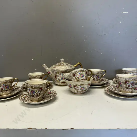 James Kent Ltd Tea Ware 'Pompadour' Pattern Including Teapot, Sugar Bowl & Creamer With 5 Trios & 1 Duo  