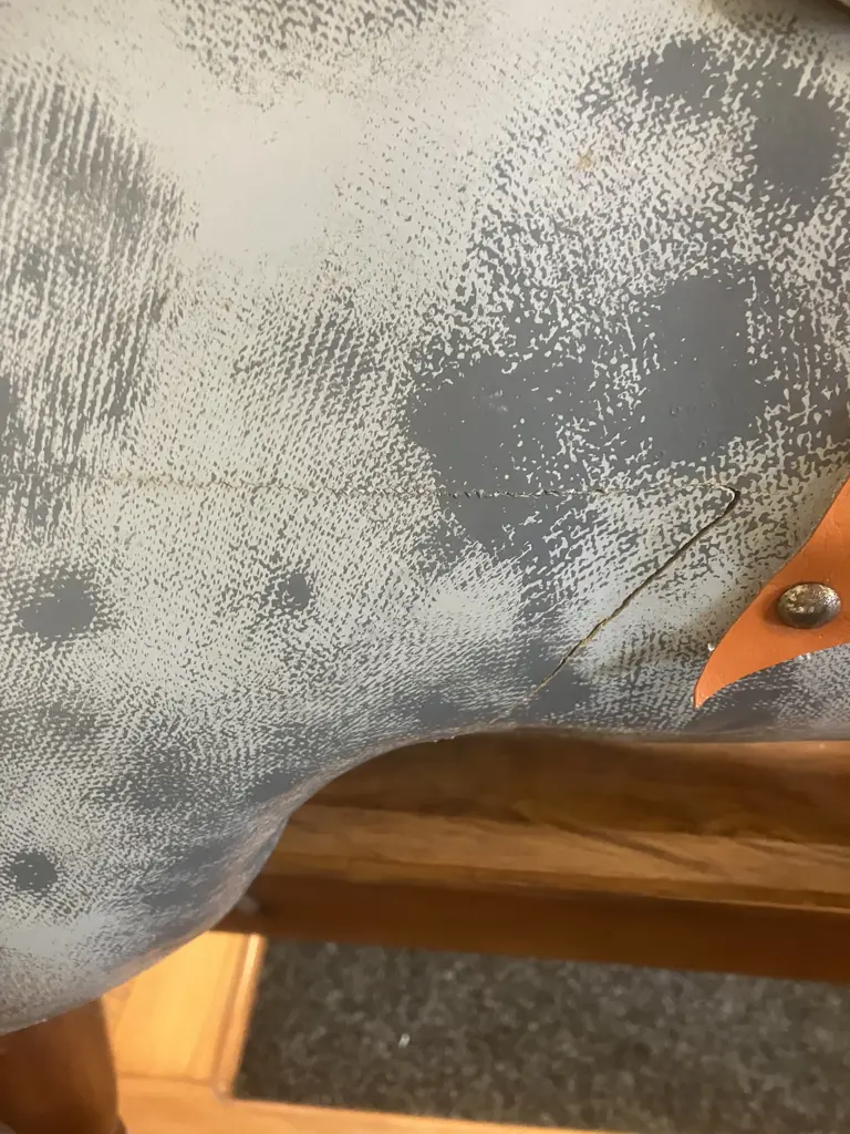 Victorian Style Rocking Horse - Dapple Grey, Leather Saddle On a Pine Stand With Twin Turned Pillars. H94 W116 D50cm Image 1++