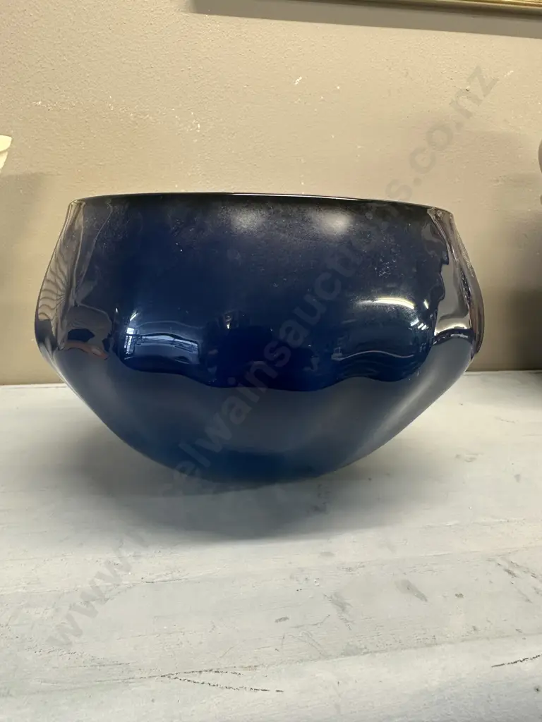 New Zealand Deep Blue Glass Works Bowl H14,Dia22cm. Image 1++