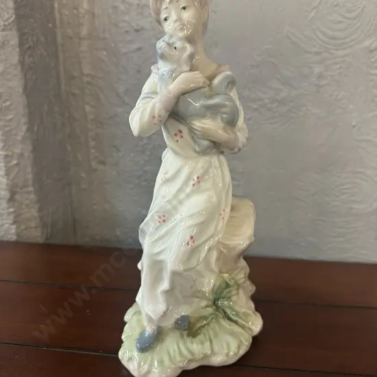 Rare Nadal Porcelain Figurine Lady With a Dog, Spain. H30cm