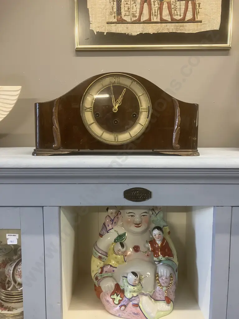 Vintage German FHS Hermle Chiming Mantle Clock With Key. 20 x 43cm Image 1++