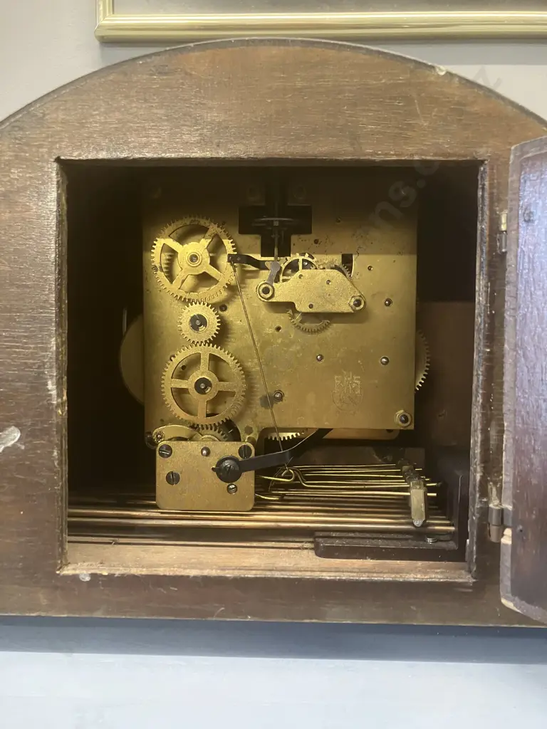 Vintage German FHS Hermle Chiming Mantle Clock With Key. 20 x 43cm Image 1++