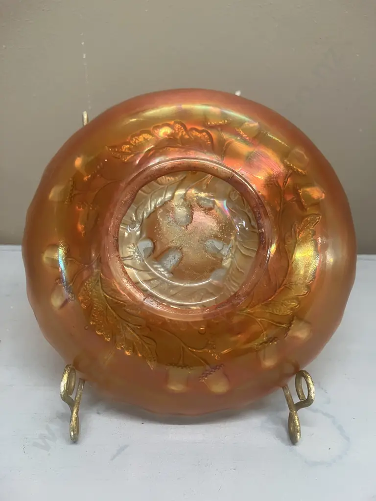 Antique Fenton Acorn Marigold Carnival Glass Bowl, Early 1900s. 5.5 x 17.5cm Image 1++