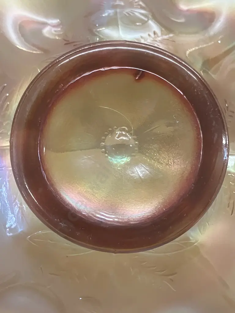 Antique Dugan Daisy Dear Carnival Glass 8-Ruffle Bowl In Marigold, Early 1900s. 6 x 17cm Image 1++