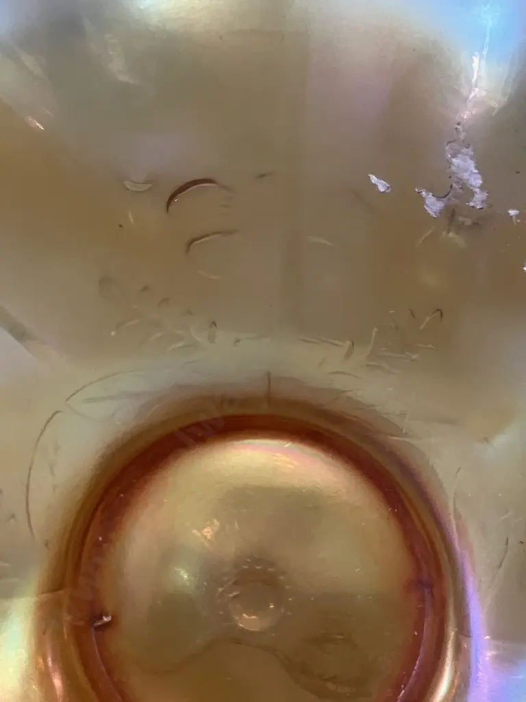 Antique Dugan Daisy Dear Carnival Glass 8-Ruffle Bowl In Marigold, Early 1900s. 6 x 17cm Image 1++