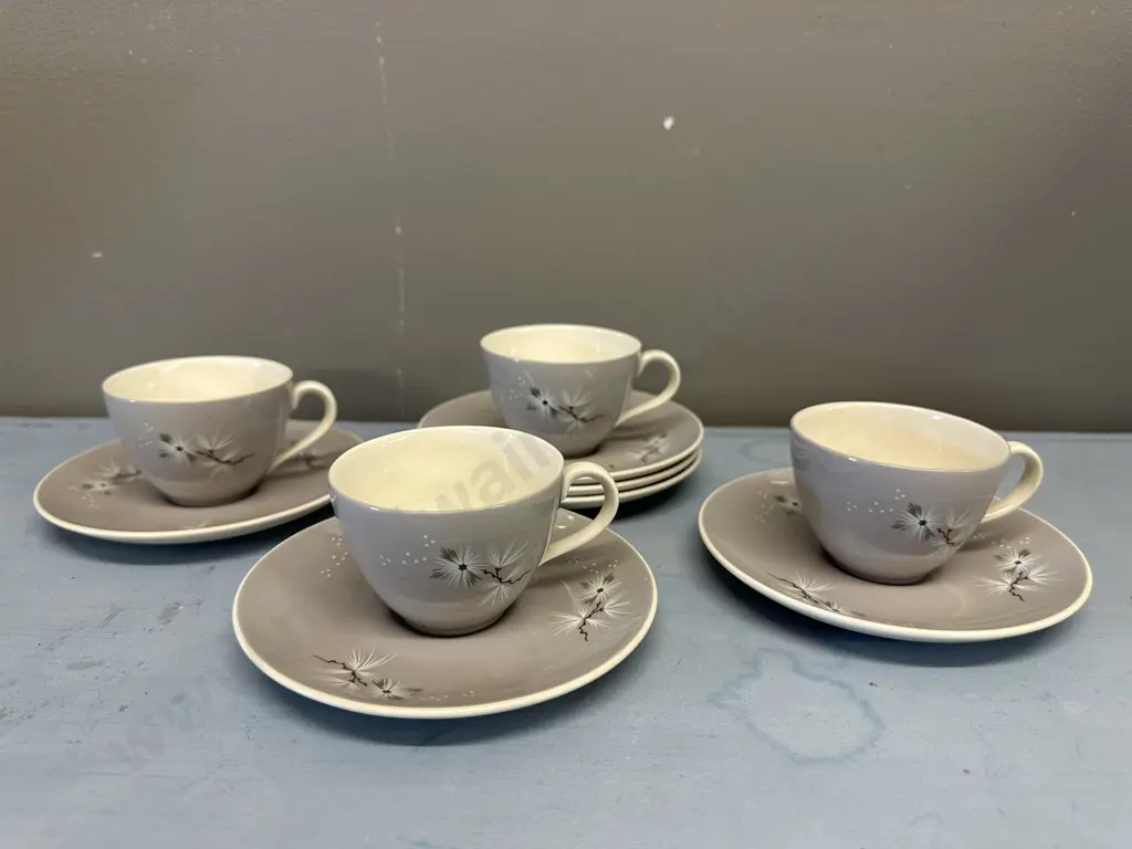 Royal Doulton 'Frost Pine' #D6450 Demi Duos & 2 Extra Saucers Image 1++