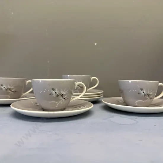 Royal Doulton 'Frost Pine' #D6450 Demi Duos & 2 Extra Saucers