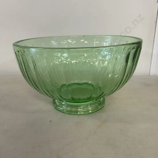 Vintage Green Footed  Depression Glass Bowl Ribbed Detail