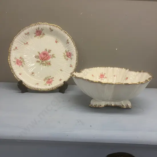 Vintage Crown Ducal Floral Display Footed Bowl & Plate c1940s