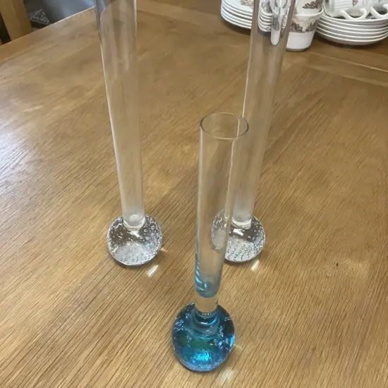 Three Vintage Bubble Based Bud Vase. 21 & 24cm
