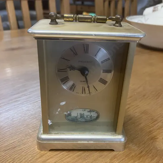 President Quartz Brass Carriage Clock With Junghans EJ 938 Quartz Movement Made in Germany