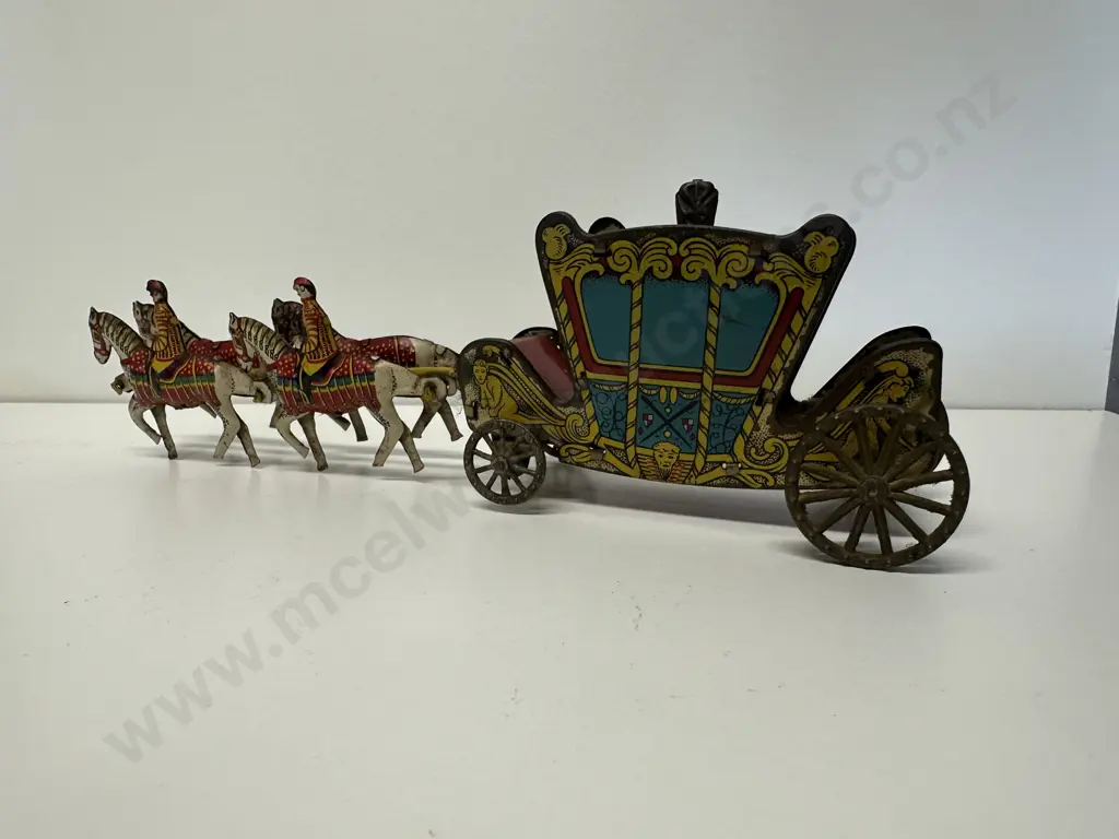 Antique English Tin Toy Horse Drawn Carriage Image 1++