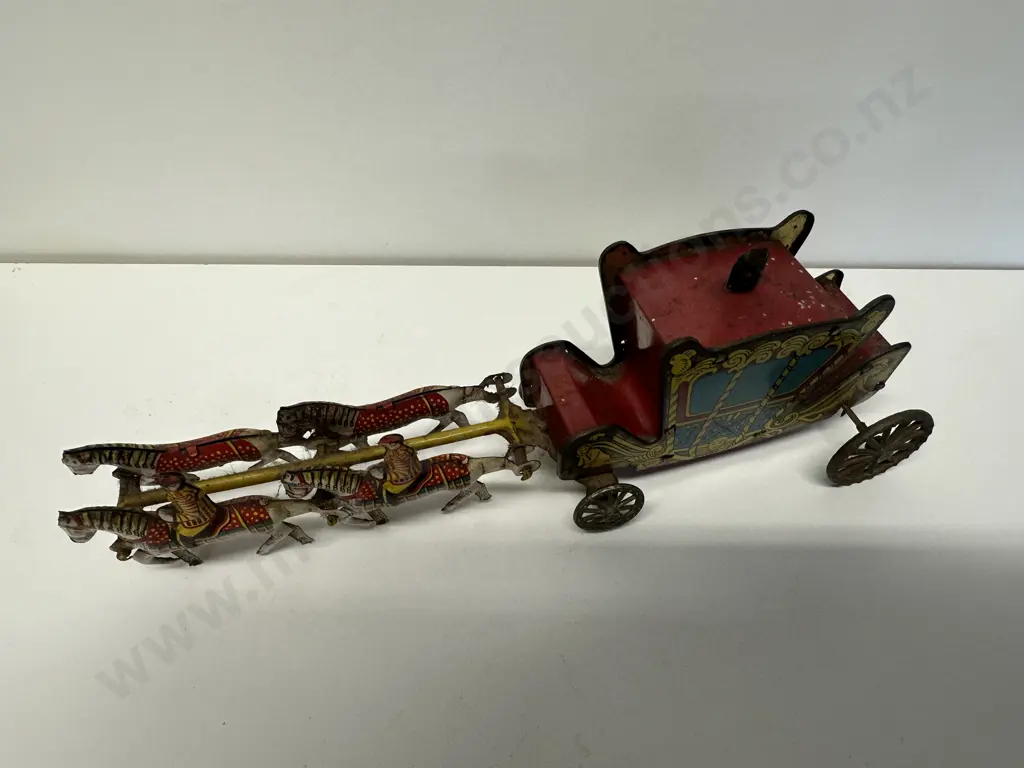 Antique English Tin Toy Horse Drawn Carriage Image 1++