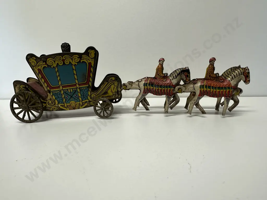 Antique English Tin Toy Horse Drawn Carriage Image 1++