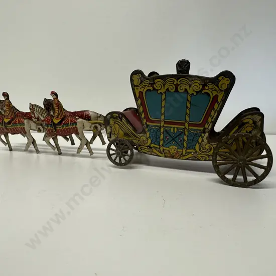 Antique English Tin Toy Horse Drawn Carriage
