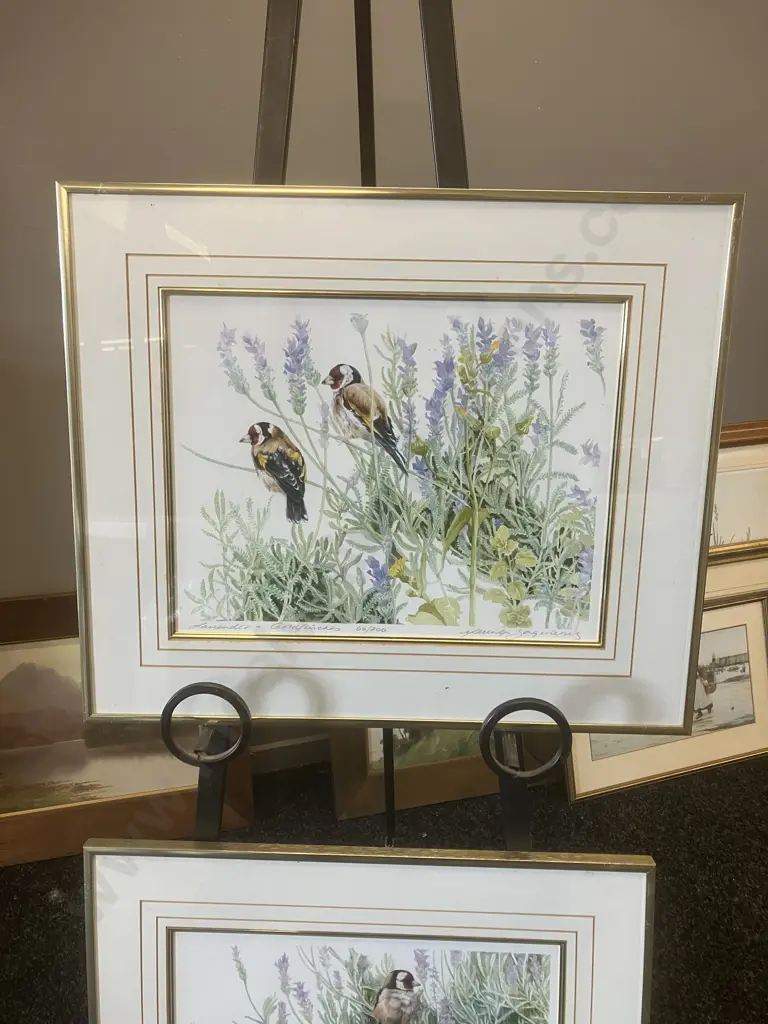 'Lavender & Goldfinches' Framed Limited Edition Prints # 66 / 200, Signed. 46 x 54cm Image 1++