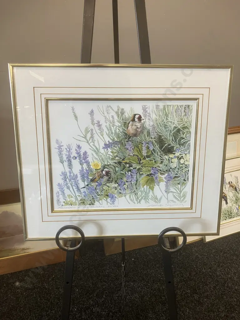 'Lavender & Goldfinches' Framed Limited Edition Prints # 66 / 200, Signed. 46 x 54cm Image 1++