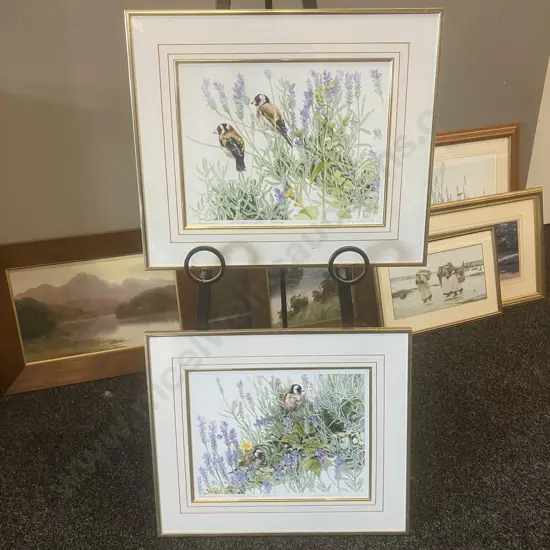 'Lavender & Goldfinches' Framed Limited Edition Prints # 66 / 200, Signed. 46 x 54cm