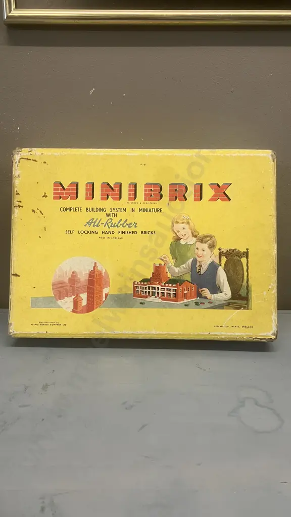 Vintage 1950s Minibrix Set No. 2 – Rubber Building Bricks by Premo Rubber Co, Original Box, Tudor Minibrix Book Etc Image 1++