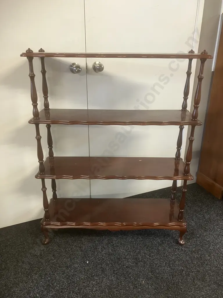 Mahogany Queen Anne Style 4 Tier Shelf, Scalloped Edge, Cabriole Legs. H117 W 51.5 D28cm Image 1++