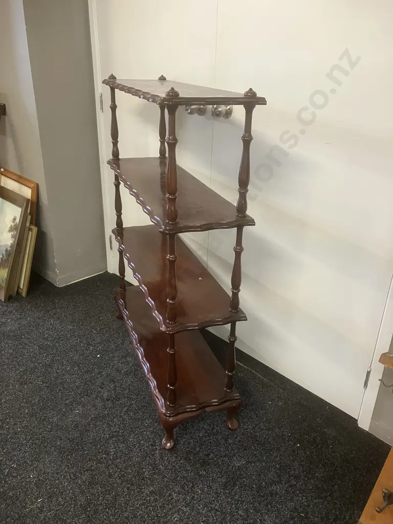 Mahogany Queen Anne Style 4 Tier Shelf, Scalloped Edge, Cabriole Legs. H117 W 51.5 D28cm Image 1++