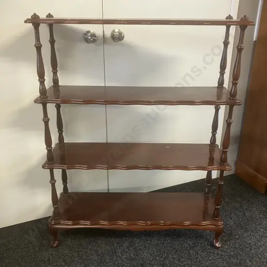 Mahogany Queen Anne Style 4 Tier Shelf, Scalloped Edge, Cabriole Legs. H117 W 51.5 D28cm
