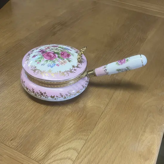 Pink Floral Vintage Porcelain Silent Butler Crumb Catcher Ashtray. L25cm