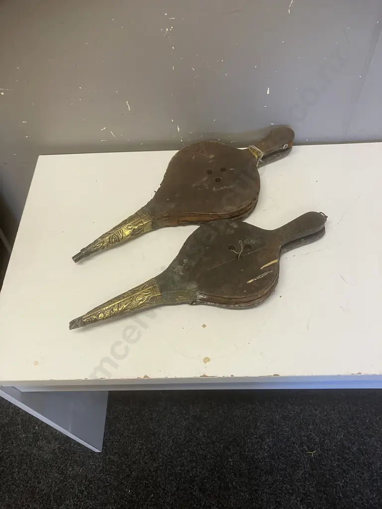Pair of Antique Brass & Leather Bellows (As Found Condition) Image 1++
