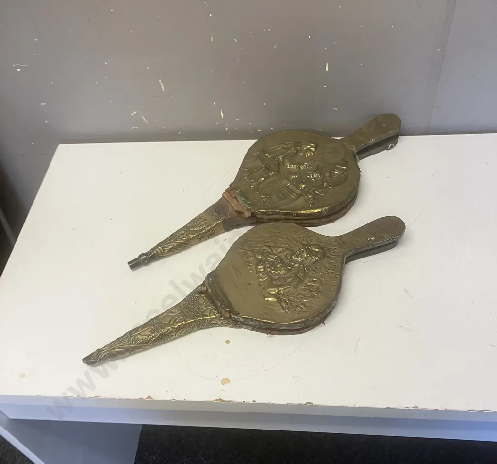 Pair of Antique Brass & Leather Bellows (As Found Condition) Image 1++