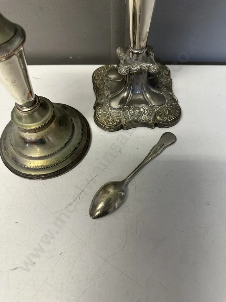 Silver Ware Items Including Candle Holders & Commemorative Teaspoon Coronation Elizabeth 2nd June 1953 Image 1++