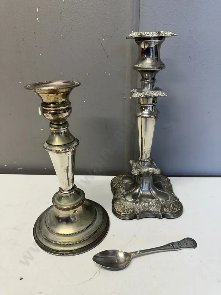 Silver Ware Items Including Candle Holders & Commemorative Teaspoon Coronation Elizabeth 2nd June 1953 Image 1++