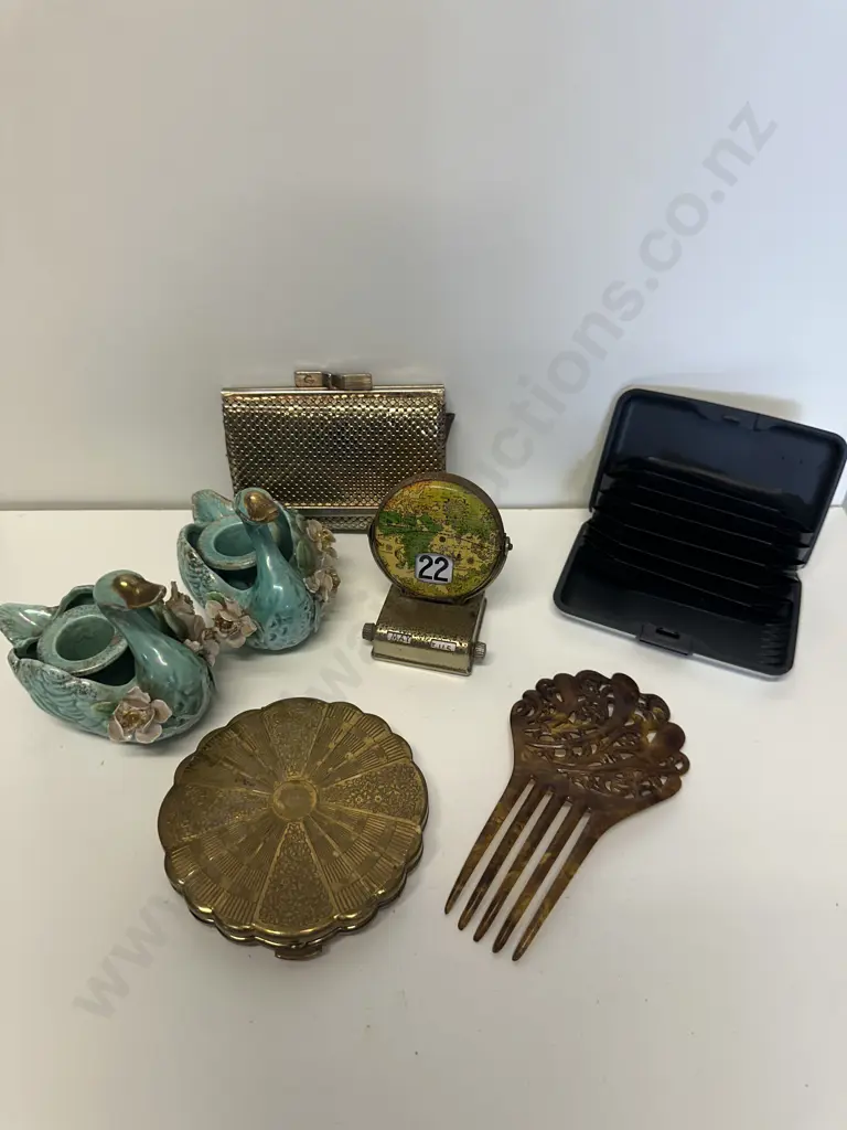 Selection Of Vintage Items Including Perpetual Flip Calendar, Candle Holders, Mesh Purse Etc Image 1++