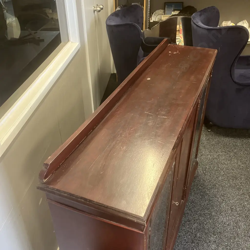 Mahogany Queen Anne Style Sideboard Two Astragal Doors, Key (As Found). H111 W137 D33cm Image 1++