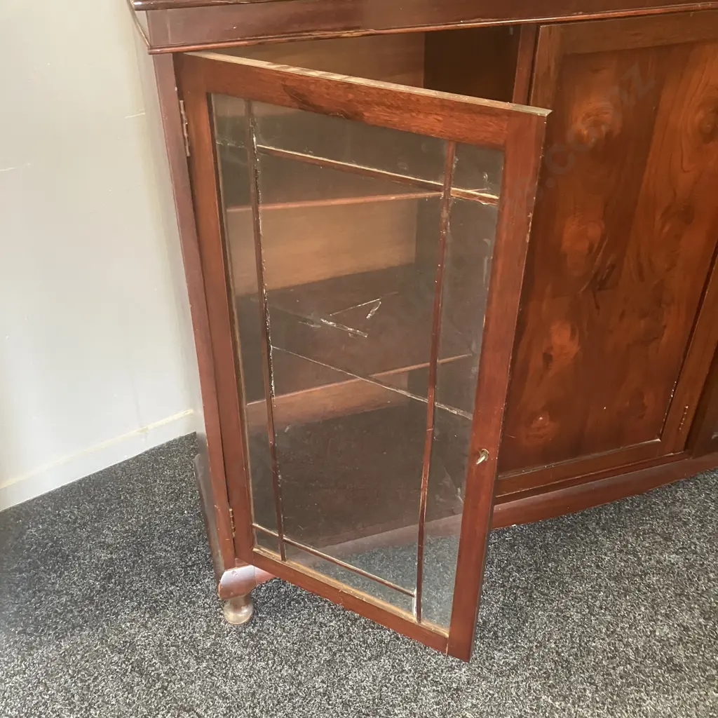 Mahogany Queen Anne Style Sideboard Two Astragal Doors, Key (As Found). H111 W137 D33cm Image 1++