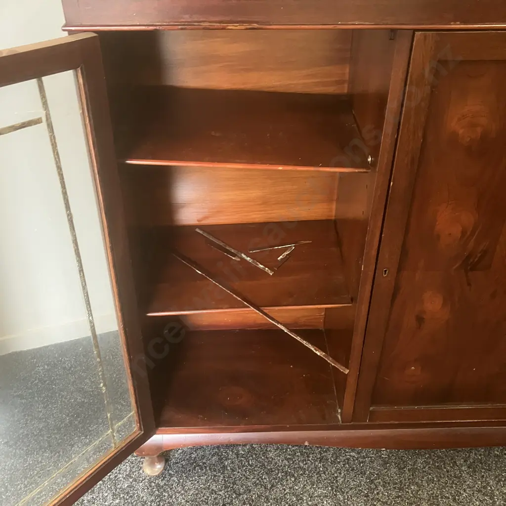 Mahogany Queen Anne Style Sideboard Two Astragal Doors, Key (As Found). H111 W137 D33cm Image 1++