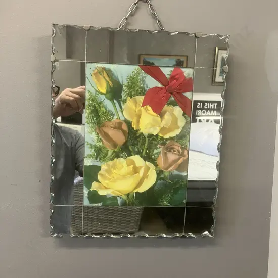 Vintage Mirrored Glass Scalloped Edge Picture Frame. 50 x 29cm
