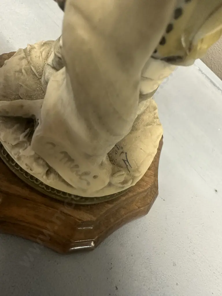 Vintage Figurine Boy Holding Dog  Signed B.Merli Image 1++