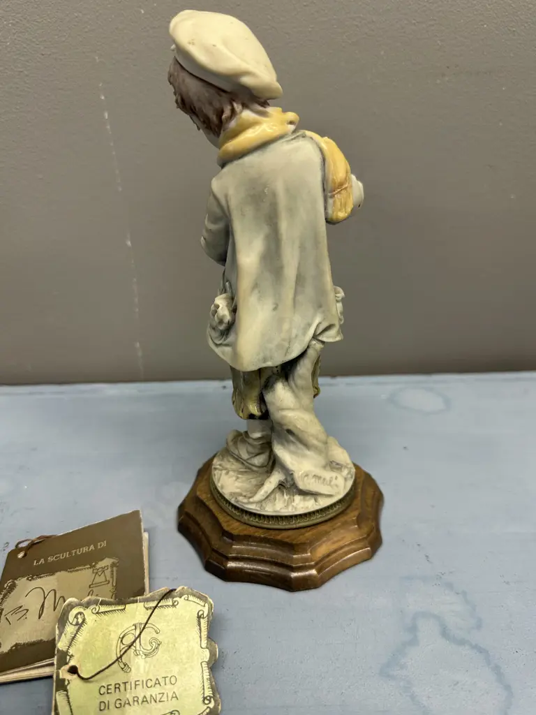 Vintage Figurine Boy Holding Dog  Signed B.Merli Image 1++