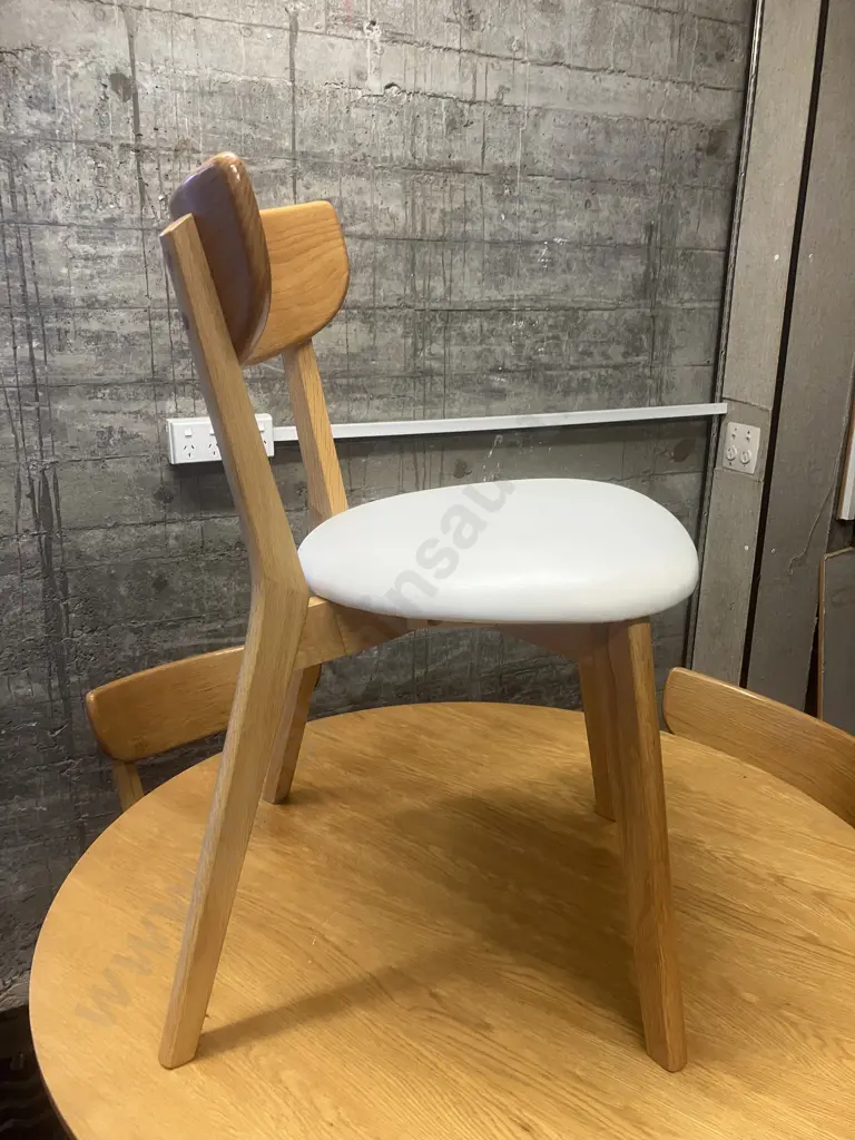 Scandinavian Style Oak Dining Table With 4 Chairs. 75 x 105cm (One Chair has Damage To Upholstery) Image 1++