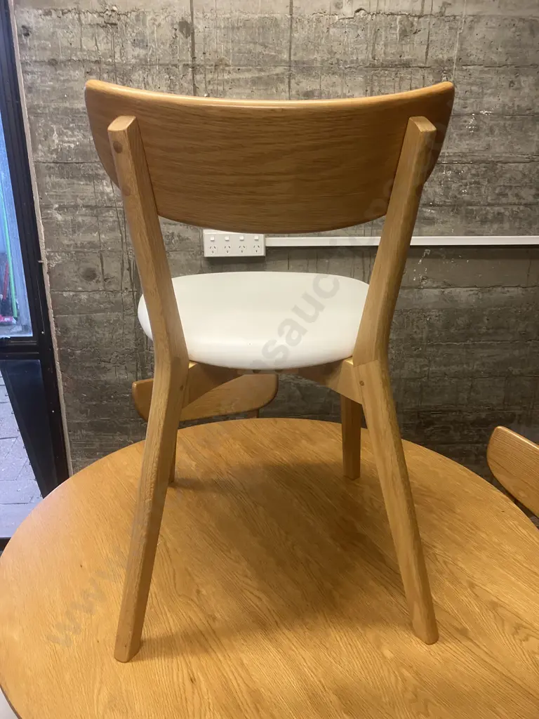 Scandinavian Style Oak Dining Table With 4 Chairs. 75 x 105cm (One Chair has Damage To Upholstery) Image 1++