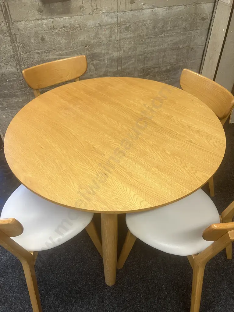 Scandinavian Style Oak Dining Table With 4 Chairs. 75 x 105cm (One Chair has Damage To Upholstery) Image 1++