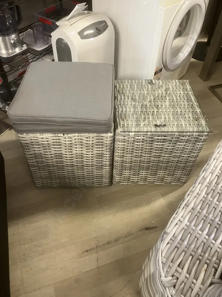 Outdoor PE Rattan Wicker Couch With Pair of Square Side Tables / Stools Image 1++