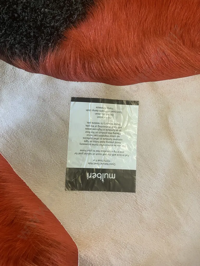 Pair of Orange Mulberi Dyed Natural Goat Hide Rugs. L92 & 94cm Image 1++