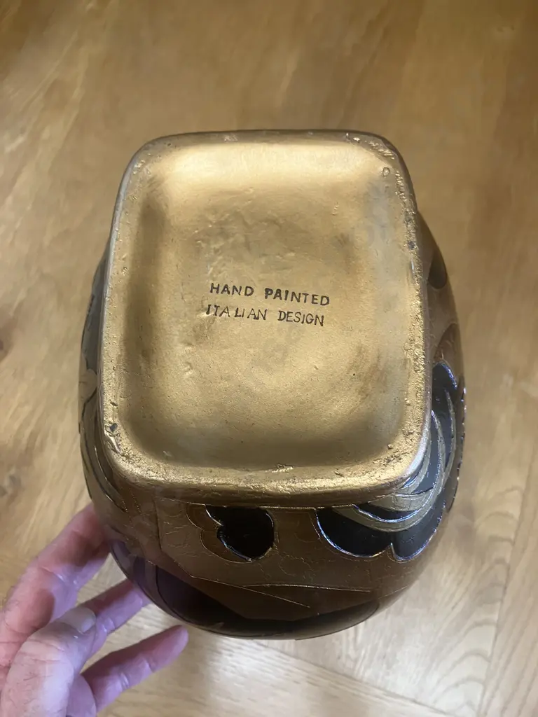 Hand Painted Italian Design Decorative Vase - Black With Raised Gold Embossed Detailing. H36cm Image 1++