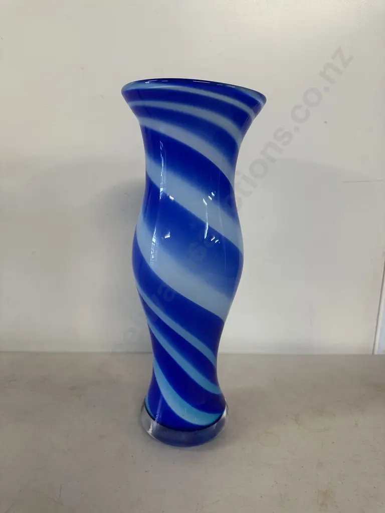 Vintage Murano Style Blue & White Swirl Art Glass Vase H36.5cm. Image 1++